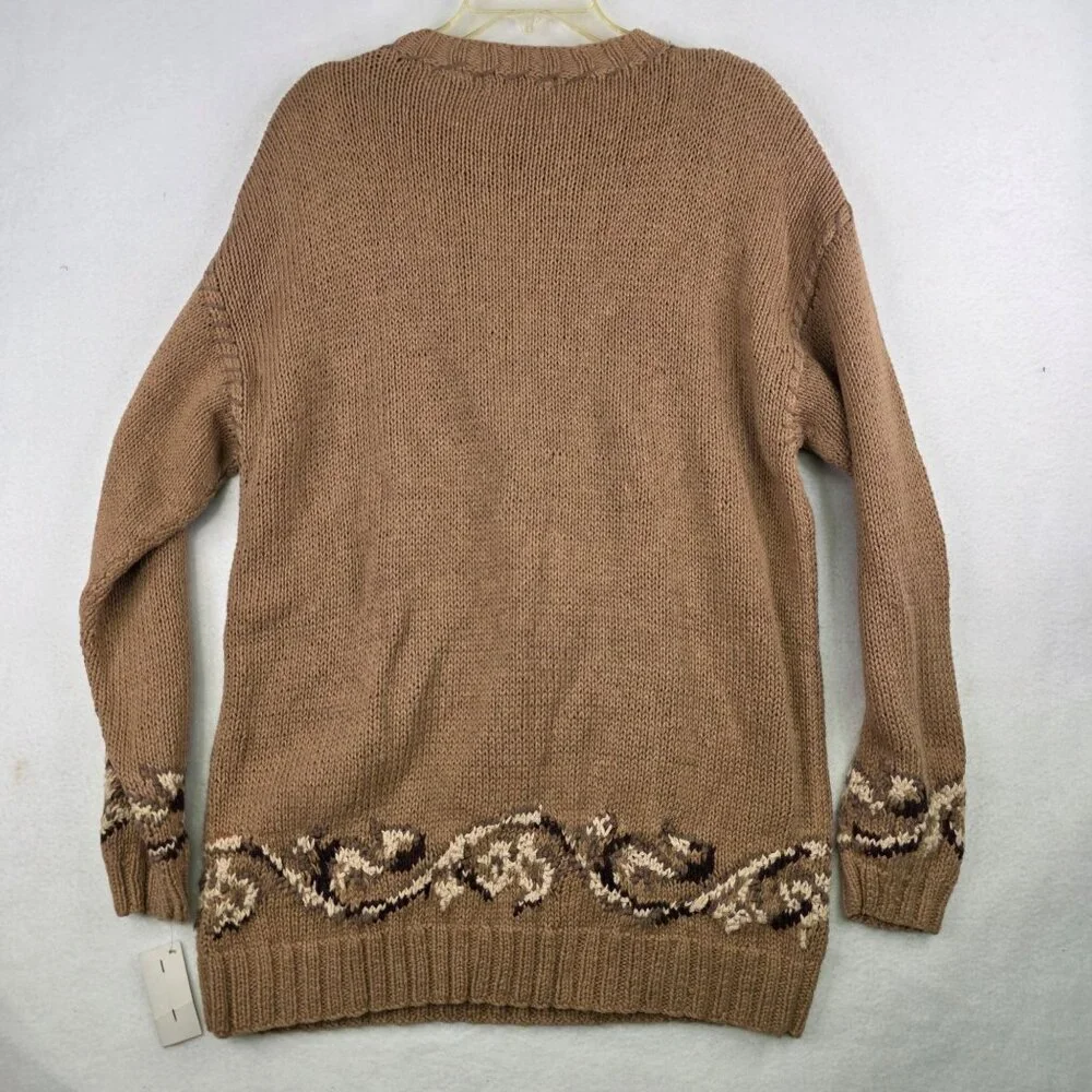 Vintage Heirloom Handknit Sweater XL Tan Deadstock Cottagecore Granny Oversized
